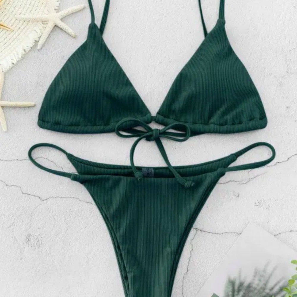 Zaful ribbed cami string bikini set